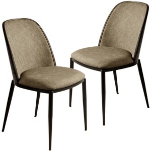 LeisureMod Tule Modern Dining Chair Set of 2 with PU Leather, Velvet, or Suede Seat and Black Steel Frame – Kitchen, Dining Room, Home, Cafe, Seating - 1 of 4