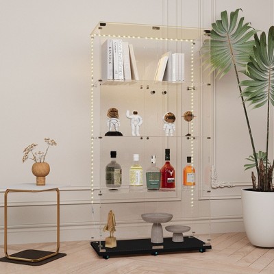 Multi-Use Tempered Glass Cabinet with LED Lighting, Lock, and Adjustable Feet for Any Space