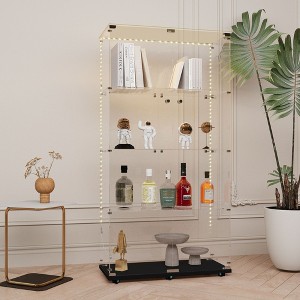 Multi-Use Tempered Glass Cabinet with LED Lighting, Lock, and Adjustable Feet for Any Space - 1 of 4