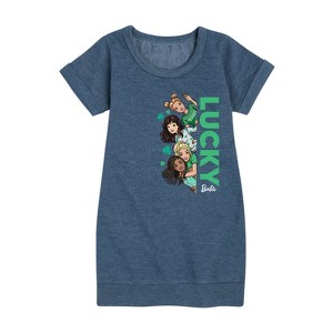 - Barbie - Group Lucky Graphic Short Sleeve Fleece Dress - 1 of 4
