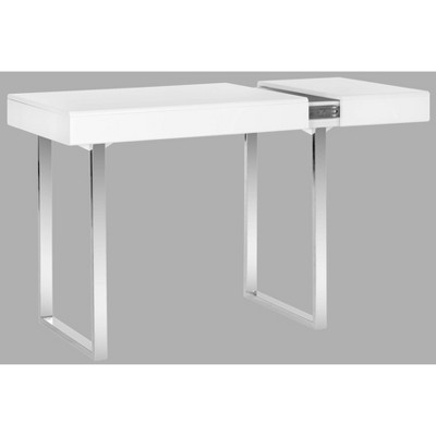 Elegant Transitional 53'' White and Chrome Home Office Desk with Drawer