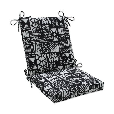 36.5" x 18" Outdoor/Indoor Squared Chair Pad Geo Block Black - Pillow Perfect