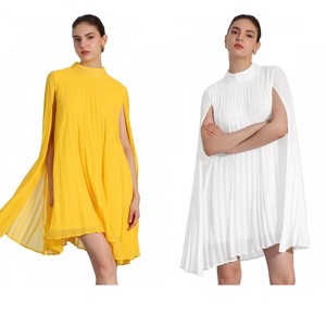 INSPIRE CHIC Women's Loose Flowy Cloak Sleeve Cape Pleated Chiffon Dress 2 Packs - 1 of 4