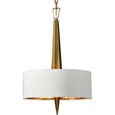 Uttermost Warm Gold Ceramic Pendant Chandelier 16" Wide Modern Beige Linen Drum Shade 3-Light Fixture for Dining Room House Foyer