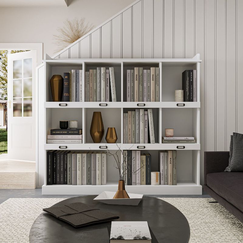 10 Shelf Bookshelf, 3 Tier Modern Wide Bookcase, Mid-Century Wood Bookshelves Storage, Floor Standing Bookshelf for Living Room, Office-The Pop Home, 1 of 10