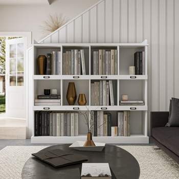 10 Shelf Bookshelf, 3 Tier Modern Wide Bookcase, Mid-Century Wood Bookshelves Storage, Floor Standing Bookshelf for Living Room, Office-The Pop Home