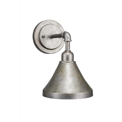 Toltec Lighting Vintage 1 - Light Sconce in  Aged Silver with 7" Aged Silver Cone Metal Shade Shade