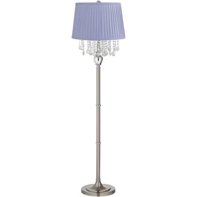 360 Lighting Crystals 60 1/2" Satin Steel Floor Lamp with Shay Lilac Purple Shade