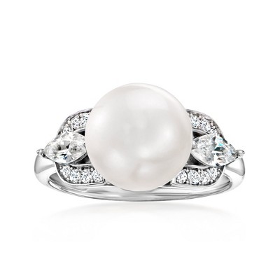 Ross-Simons 10mm Shell Pearl and .60 ct. t.w. CZ Vintage-Style Ring in Sterling Silver