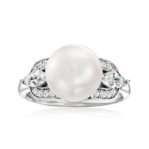 Ross-Simons 10mm Shell Pearl and .60 ct. t.w. CZ Vintage-Style Ring in Sterling Silver - 1 of 4