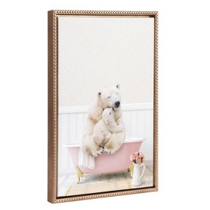 18"x24" Sylvie Beaded Mother and Baby Polar Bear in Cottage Rose Bath Framed Canvas by Amy Peterson Gold - Kate & Laurel All Things Decor - 1 of 4