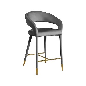 Meridian Furniture,Destiny Grey Velvet Stool - 1 of 4