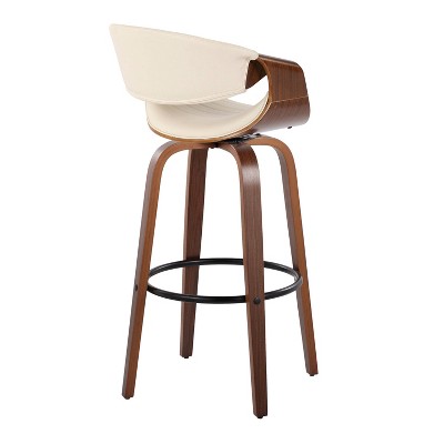 Walnut and Cream Swivel Bar Stools with Metal Footrest