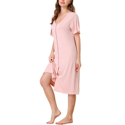 Cheibear Womens Modal Nightshirt Soft Button Down Nightgown Short Sleeve Pajama  Sleepshirt Pink X-large : Target