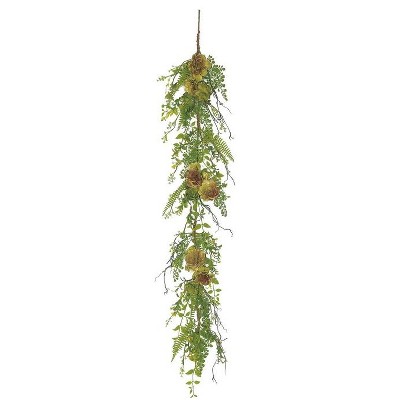 Northlight 5' x 8" Green/Red Succulent Plant and Mixed Fern Artificial Garland