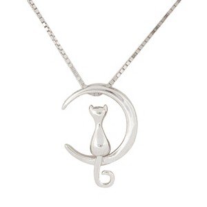 Wrapables 925 Sterling Silver Plated Cat and Moon Pendant Necklace - 1 of 4
