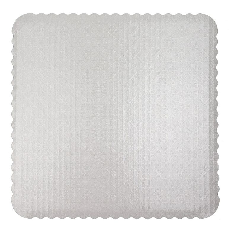 O'Creme White Scalloped Corrugated Square Cake Board, 12", Pack of 10, 1 of 4