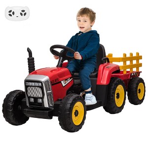 12V Kids Ride On Tractor with Trailer & Remote Control,Speed Up to 5 mph, Toddler Electric Vehicle Car with Led Headlights - 1 of 4