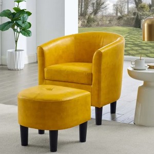 GDFStudio Elsie 2 Piece Faux Leather Upholstered Barrel Chair with Ottoman - 1 of 4