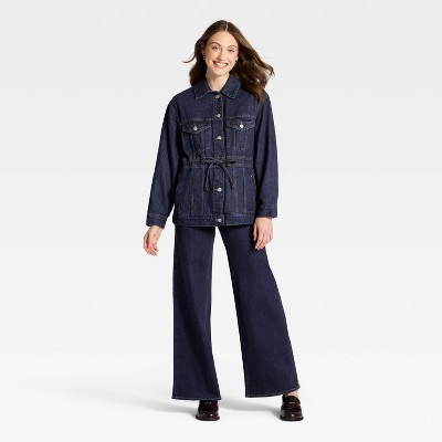 Women's Cinched Waist Denim Trucker Jacket - Universal Thread' Dark Wash - image 3