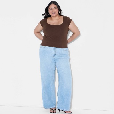 Women's Slim Fit Short Sleeve Square Neck T-Shirt - Wild Fable™