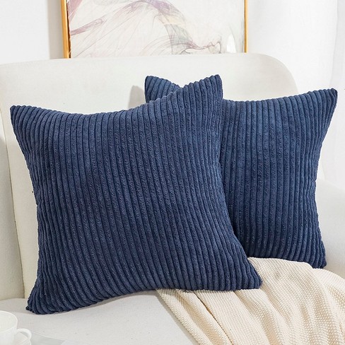 Soft Corduroy Striped Velvet Rectangle Decorative Throw Pillow Cusion For  Couch, 12 x 20, Navy Blue, 2 Pack