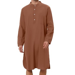 INSPIRE CHIC Men's Long Sleeves Banded Collar Henley Nightgown - 1 of 4