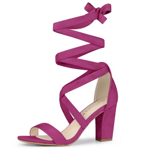 Allegra K Women's Lace Up Block Heels Sandals Hot Pink 8 : Target