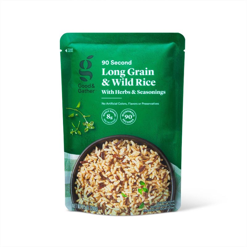 90 Second Long Grain &#38; Wild Rice with Herbs &#38; Seasonings Microwavable Pouch - 8.5oz - Good &#38; Gather&#8482;, 1 of 5