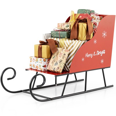 Tangkula Metal Christmas Santa Sleigh Basket Xmas Santa’s Gift Storage Sleigh Festive Decorative Sleigh Cart Holiday Decoration for Home