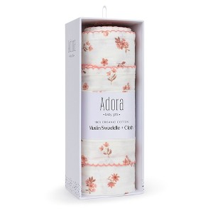 Muslin Baby Swaddle Blanket & Burp Cloth Set - 100% Organic & Breathable Cotton Cloth to Wrap Newborns - Skin Friendly Baby Essentials for Swaddling - 1 of 4