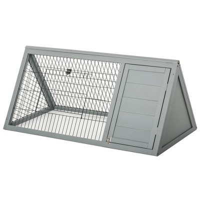 Gray Wooden A-Frame Outdoor Small Animal Hutch with Wire Enclosure