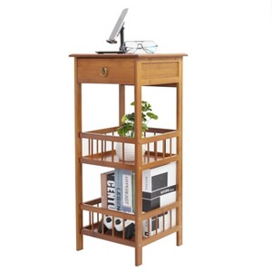 Artloge 2/3 Tier Bamboo Living Room Small End Side Bedside Table Tall Nightstand Bedroom Decor with Drawer & Bottom Shelf - 1 of 4