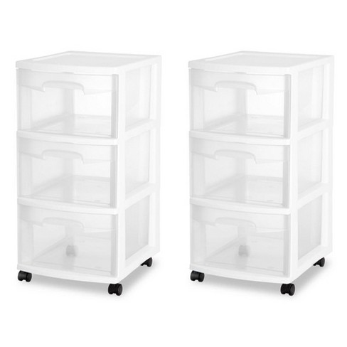 Sterilite Clear Plastic Stackable Small 3 Drawer Storage System For Home  Office, Dorm Room, Or Bathrooms, White Frame, 3 Pack : Target