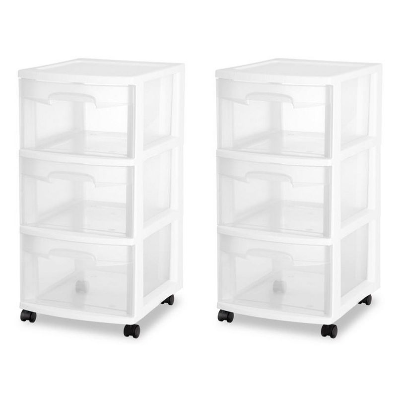 Sterilite Home Medium Size 3 Drawer Cart Plastic Rolling Stackable Storage Container with Casters for Laundry Room, Closet, and Pantry, Clear, 1 of 10
