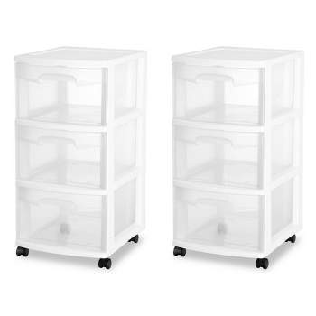 Sterilite Home Medium Size 3 Drawer Cart Plastic Rolling Stackable Storage Container with Casters for Laundry Room, Closet, and Pantry, Clear