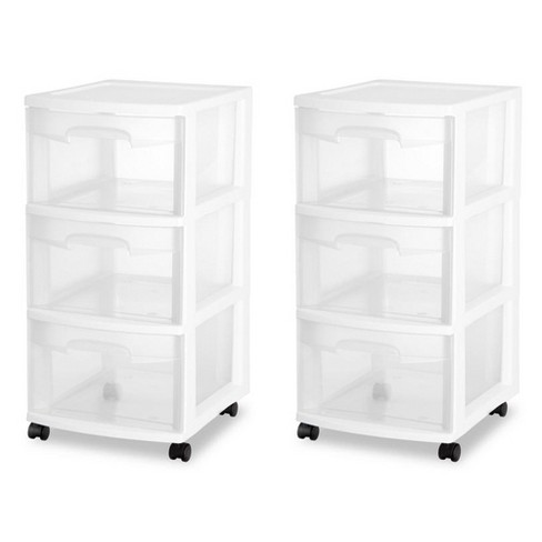 Sterilite Home Medium Size 3 Drawer Cart Plastic Rolling Stackable Storage Container with Casters for Laundry Room, Closet, and Pantry, Clear - image 1 of 4