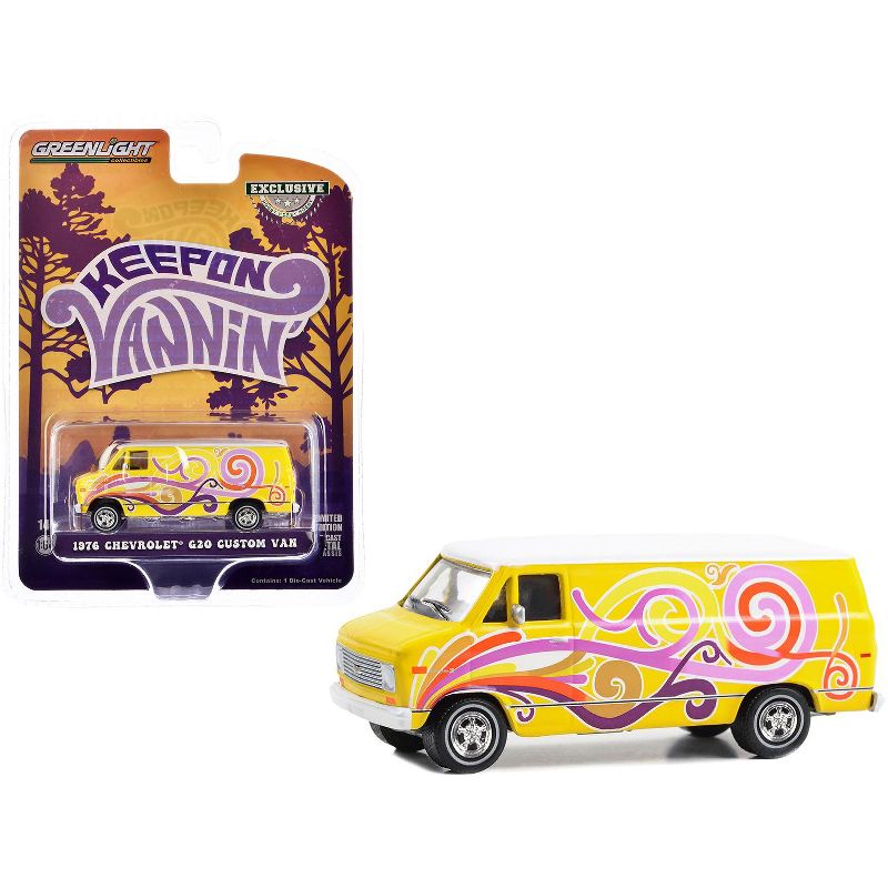 1976 Chevrolet G20 Custom Van Yellow with Graphics "Keep On Vannin'" "Hobby Exclusive" 1/64 Diecast Model Car by Greenlight, 1 of 4