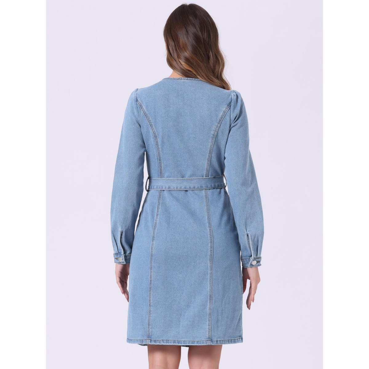 Женские платья INSPIRE CHIC Women's Winter Long Sleeve Vintage Button Down Denim Shirt Dresses with Belt Light Blue X-Large — фото 4