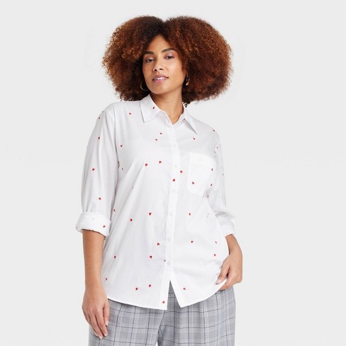 Women's Slim Fit Boyfriend Tailored Long Sleeve Button-Down Shirt - A New  Day™ White/Heart XXL