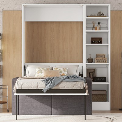 YOOCOZZ Murphy Bed & Wall Bed with Sofa and Built-in Floor-Level Storage Cabinet - White