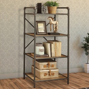 Royal Hampton Three Tier Metal Bookshelf With Wooden Shelves, Oak Brown & Gray - 1 of 4