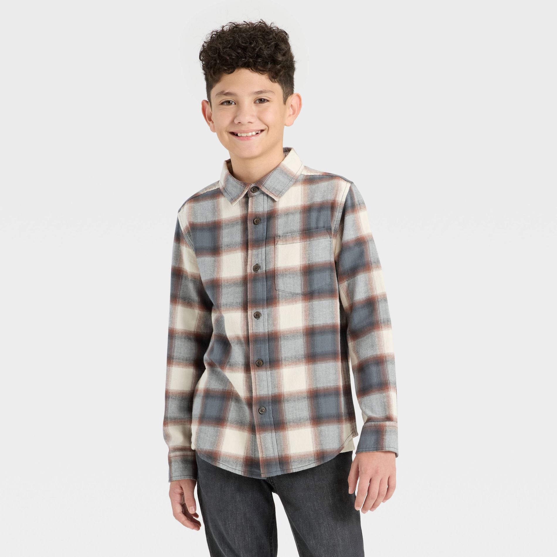 Boys' Long Sleeve Button-Down Plaid Flannel Shirt - Cat & Jack™