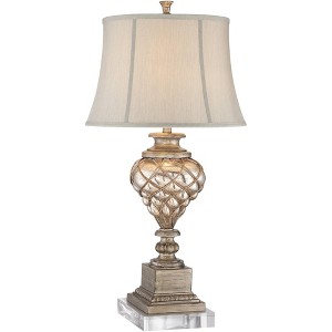 Barnes and Ivy Luke Traditional Table Lamp with Square Riser 35 1/4" Tall Mercury Glass Silver LED Nightlight Off White Shade for Bedroom Living Room - 1 of 4