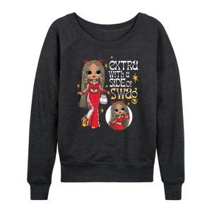 Women's - LOL Surprise! - Extra w/ a Side of Swag Lightweight French Terry Wide Neck Long Sleeve Shirt - 1 of 4
