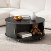 TiramisuBest Round 31.5" Modern Coffee Table with Sliding Tambour Door,Accent Coffee Table with Storage,Coffee Center Table for Living, Black - 3 of 4