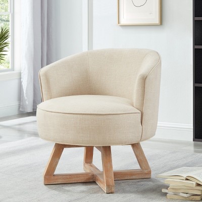 360° Swivel Living Room Chair,Linen Fabric Accent Chair with Solid Wood Base,Ideal for Bedroom or Office-Masion Boucle