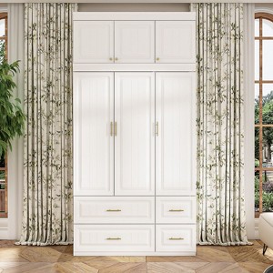 Famapy White Modern Armoire With Hanging Rod and 4 Drawers Sleek Wardrobe - 1 of 4