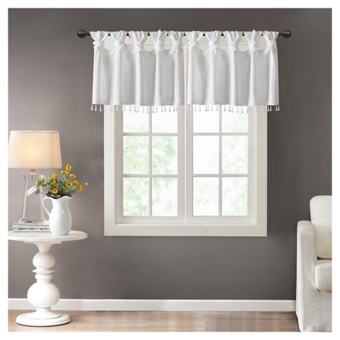 Lillian Twisted Tab Valance With Beads - White - (50x26