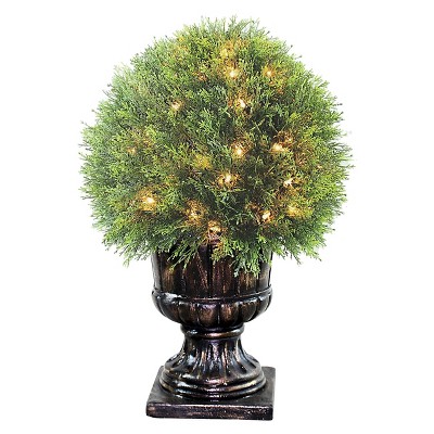 Upright Juniper Ball Topiary Tree in a Decorative Urn with 70 Clear Lights (27")